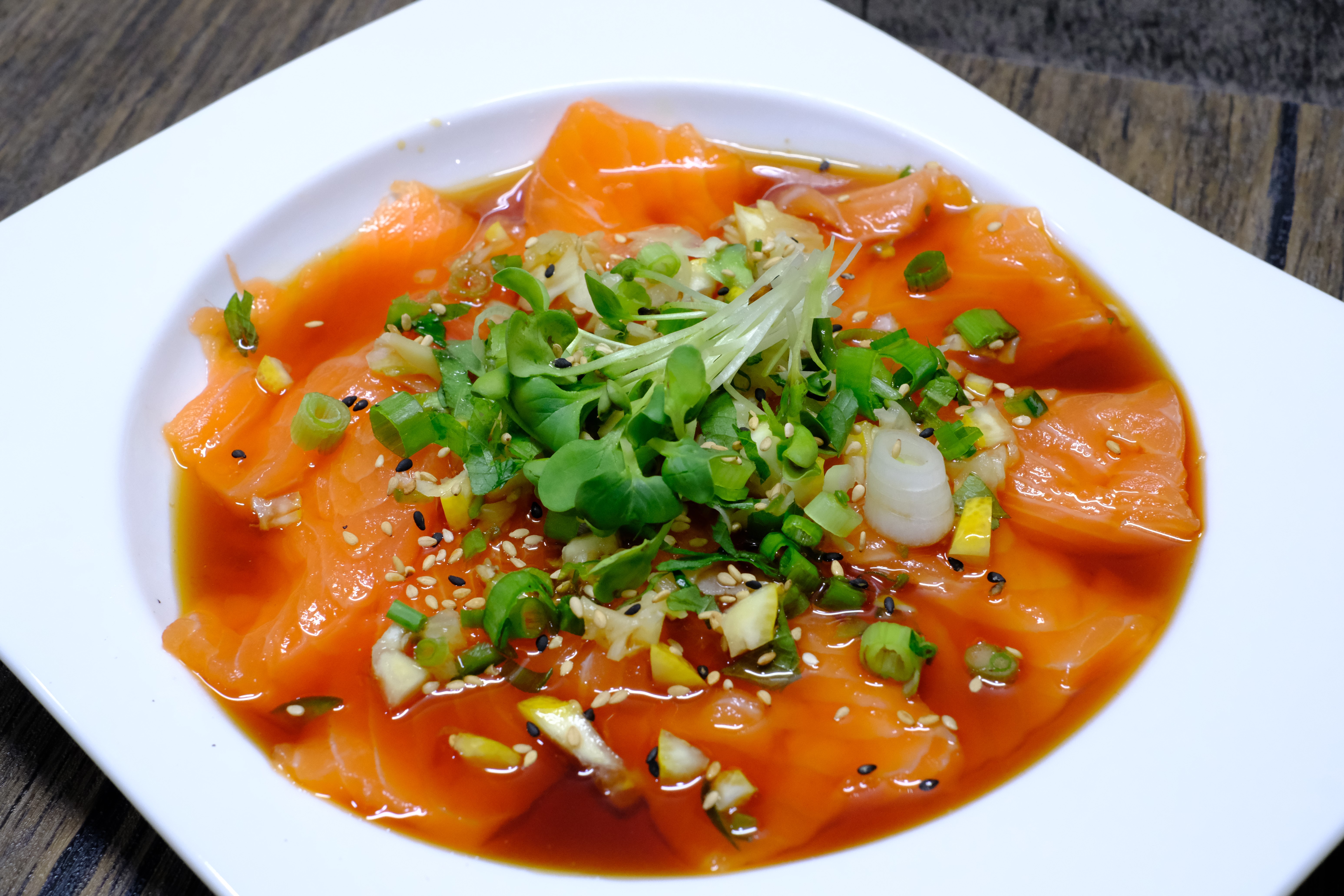 Order Salmon Carpaccio food online from Banzai Japanese Bar & Kitchen store, Fresno on bringmethat.com