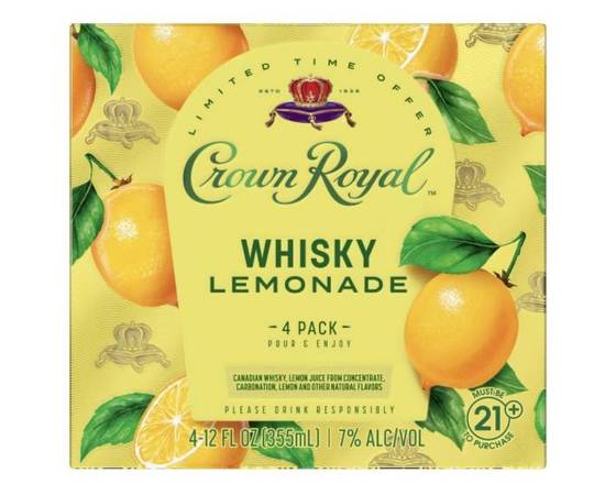 Order Crown Royal Whiskey Lemonade, 4pk 12oz cans (7.0% ABV) food online from Cold Spring Liquor store, Liberty Hill on bringmethat.com