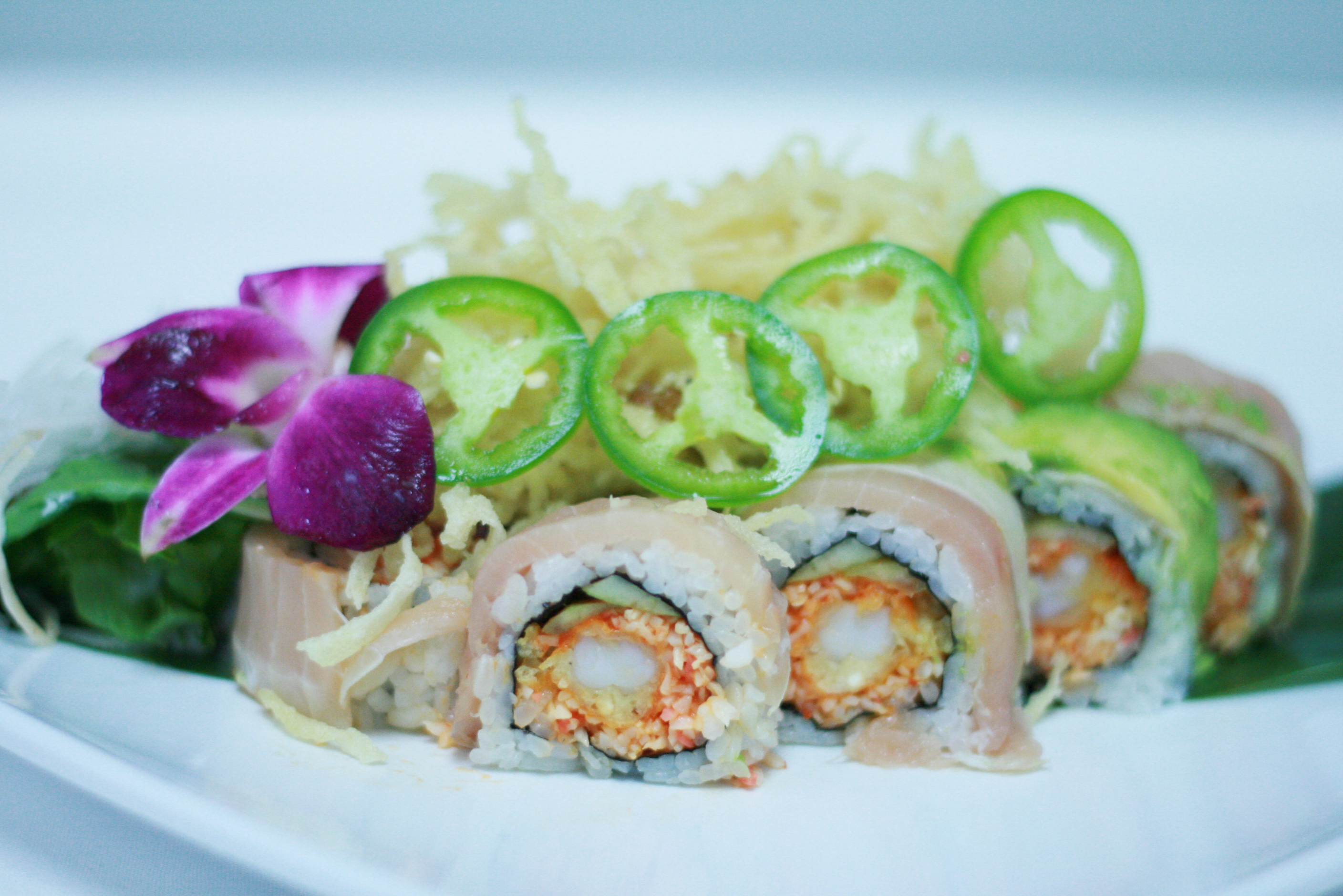 Order T14. Jessica Albacore Roll food online from Koisan Sushi & Japanese Cuisine store, Orange on bringmethat.com