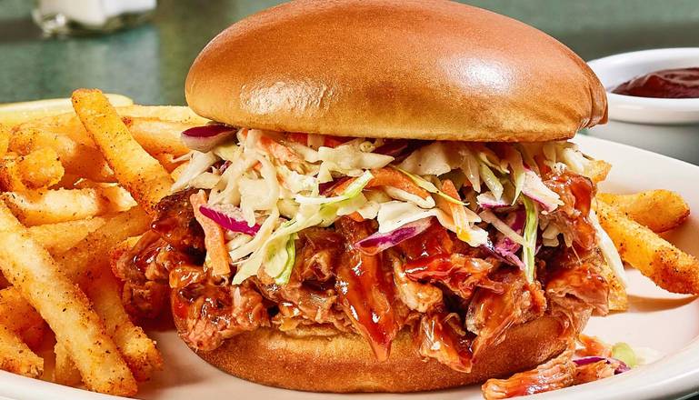 Order Pulled Pork Sandwich food online from Metro Diner store, Plainfield on bringmethat.com