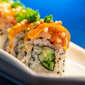 Order SALMON FIRE ROLL food online from Palenque Grill store, McAllen on bringmethat.com