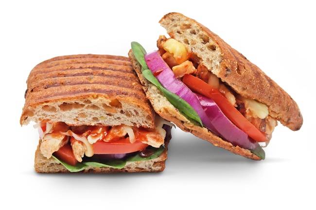 Order BBQ Chicken Panini - Full food online from Fresh Healthy Cafe store, San Marcos on bringmethat.com