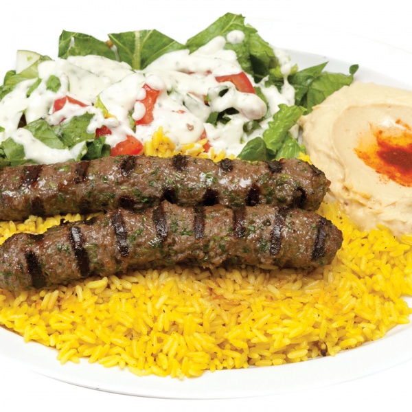 Order 2. Kafta Kabob Plate food online from Green Olive store, Compton on bringmethat.com