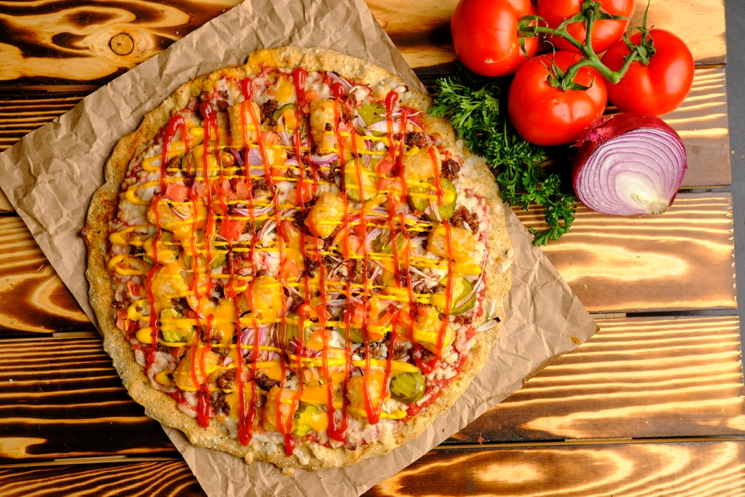 Order CheeseBurger Pizza food online from Plant Based Pizza store, Atlanta on bringmethat.com