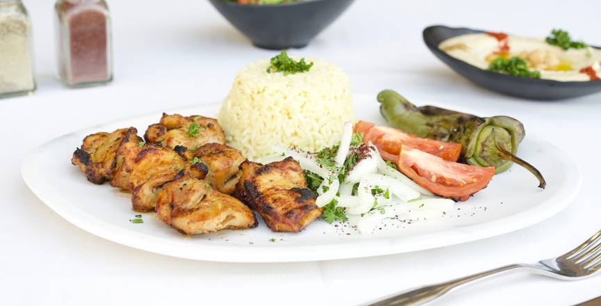 Order Chicken Shish Kebab Plate food online from Elenas Greek Armenian Cuisine store, Glendale on bringmethat.com