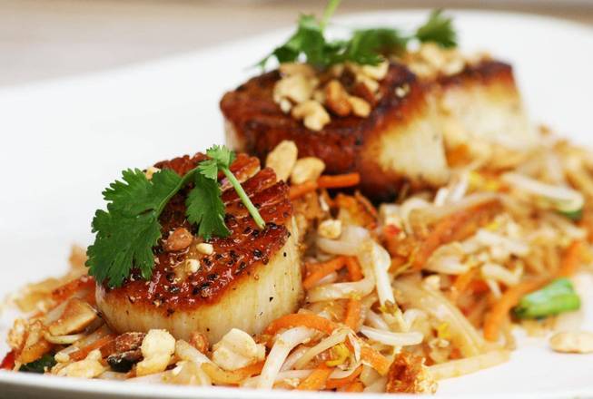 Order Seared Jumbo Georges Bank Sea Scallops  food online from Malai Kitchen store, Dallas on bringmethat.com