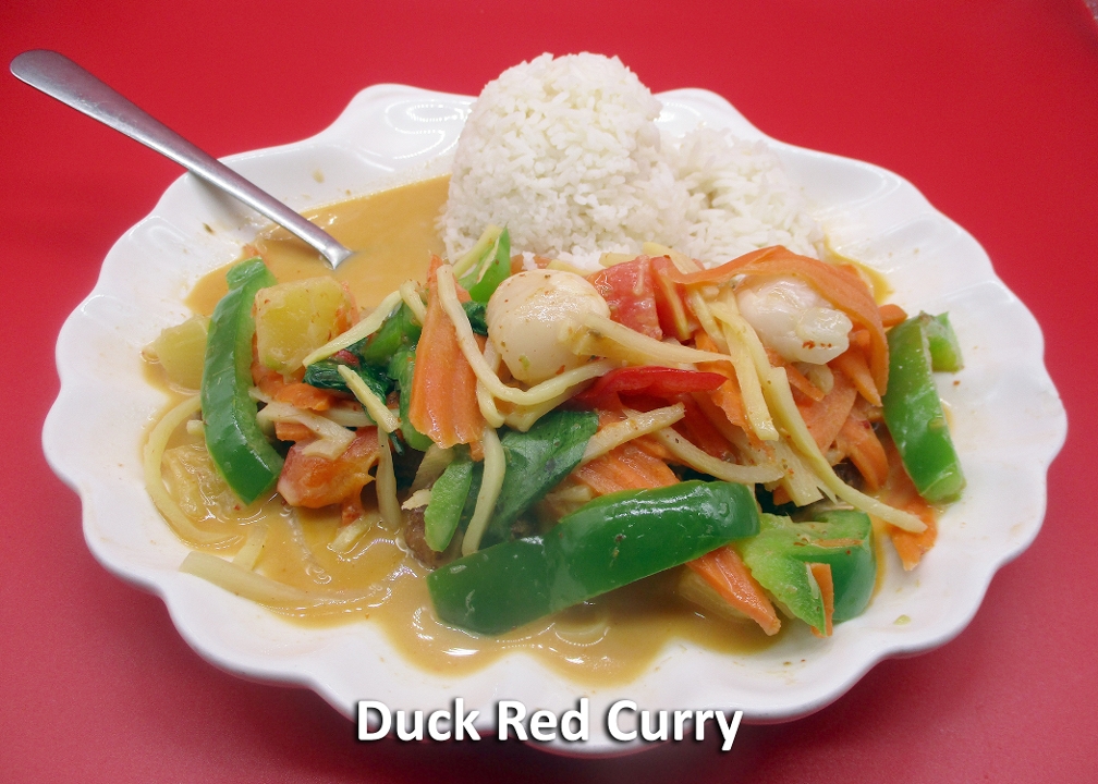Order DS5. Chaang Duck Red Curry (Dinner) (3PD) food online from Chaang Thai Restaurant store, Morgantown on bringmethat.com