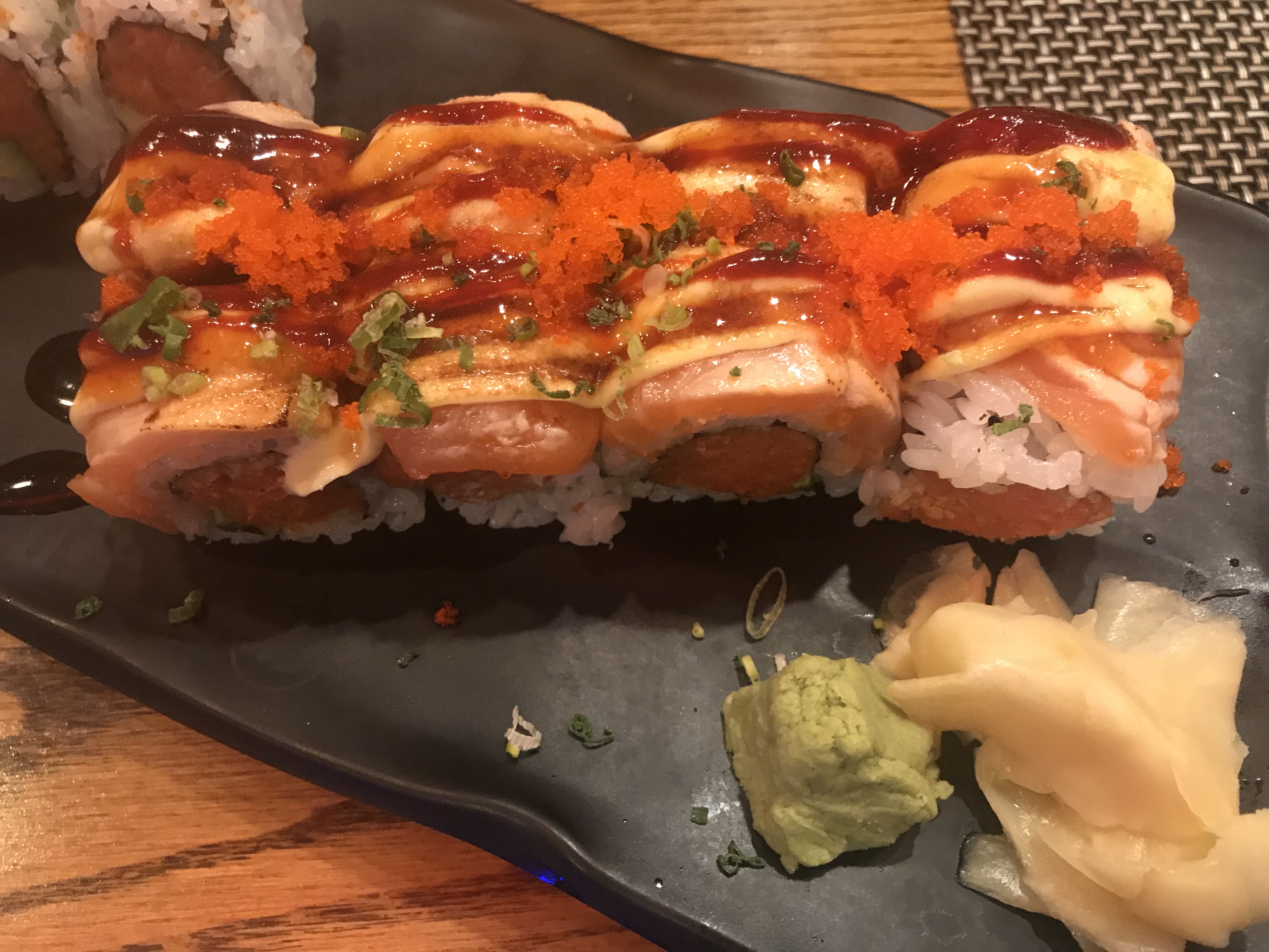 Order 15. Crazy Salmon Roll food online from Megu Sushi Japanese Cuisine store, Cherry Hill on bringmethat.com