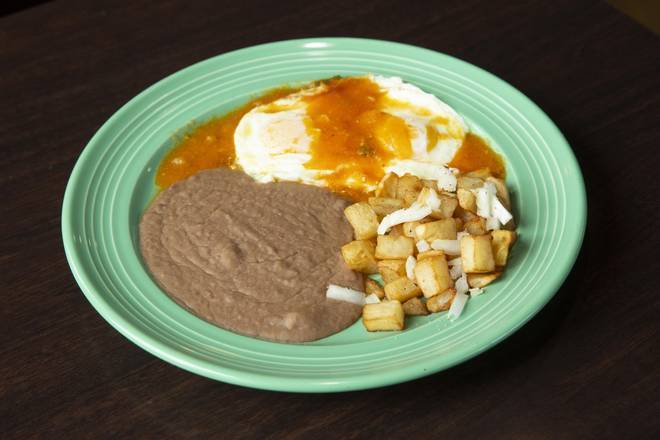 Order Huevos Rancheros Plate food online from Las Palapas store, College Station on bringmethat.com