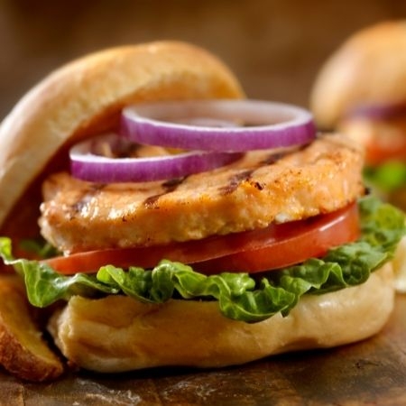 Order Salmon Burger food online from Kirk's Steakburgers store, Palo Alto on bringmethat.com