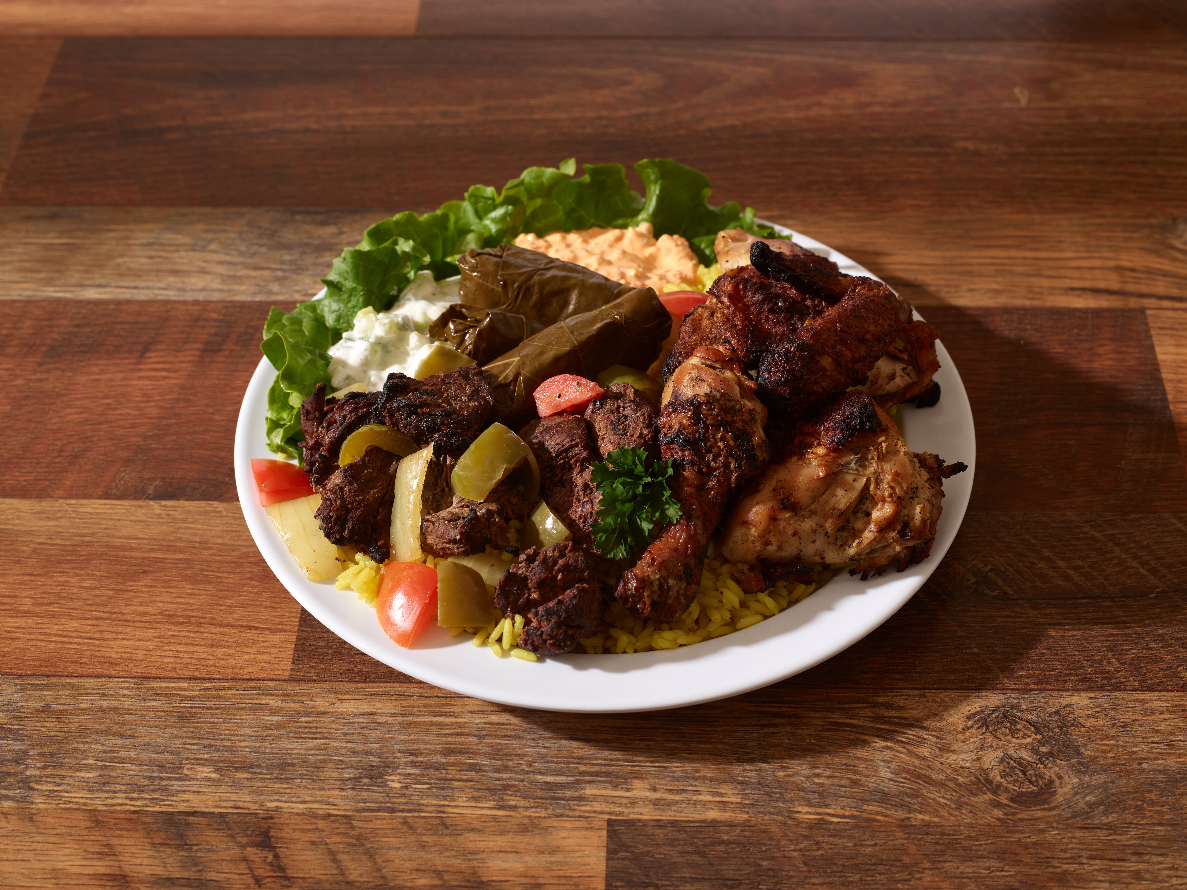 Order 2 Protein Plate food online from Zaky Mediterranean Grill store, Fontana on bringmethat.com