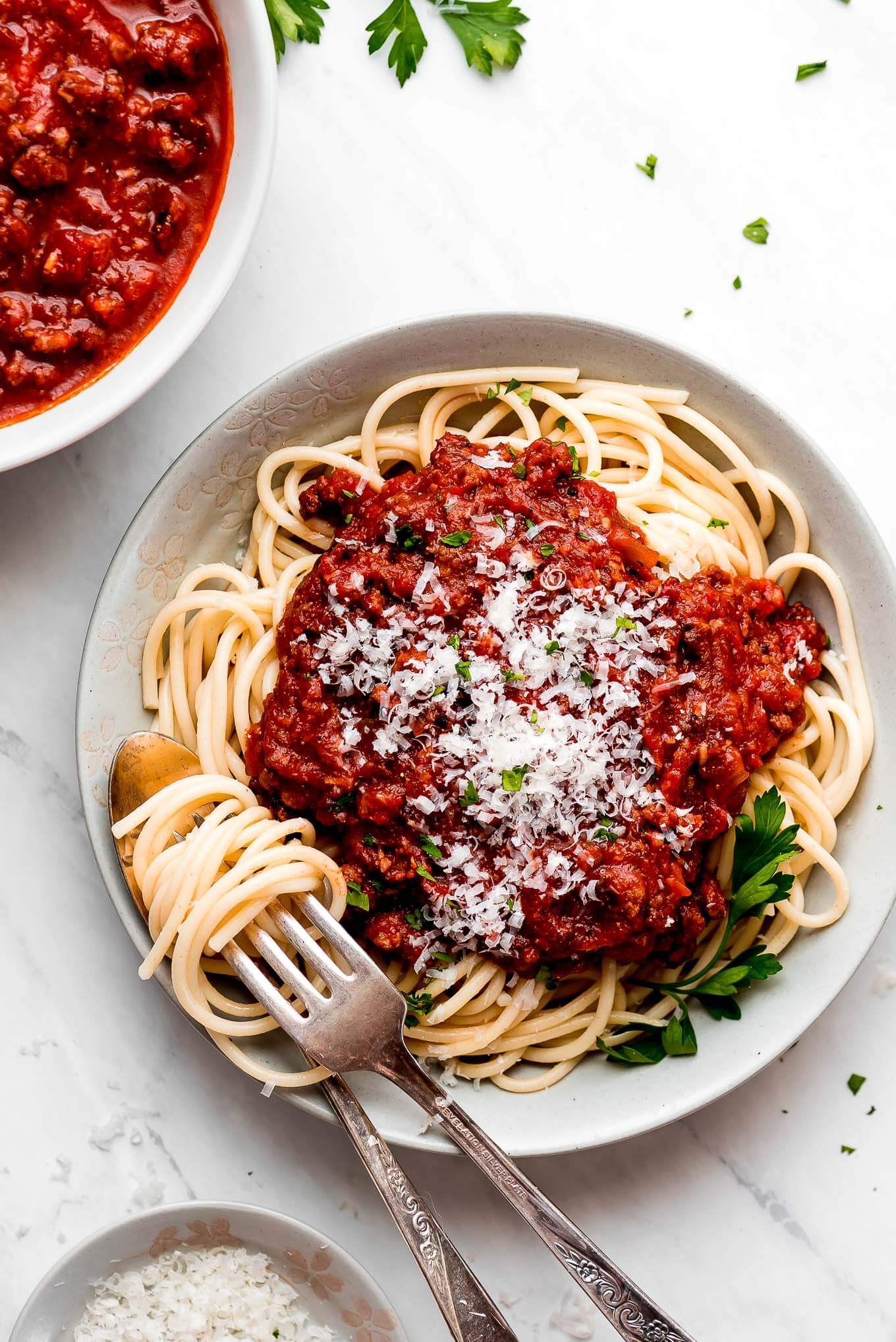 Order Spaghetti with Meat food online from New York Pizza - Elliston Place store, Nashville on bringmethat.com