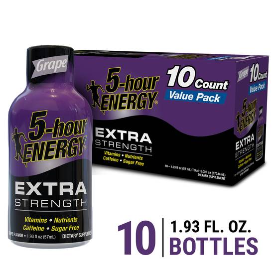 Order 5 Hour Energy Shots, Extra Strength, Grape (1.93 oz x 10 ct) food online from Rite Aid store, EAST AURORA on bringmethat.com