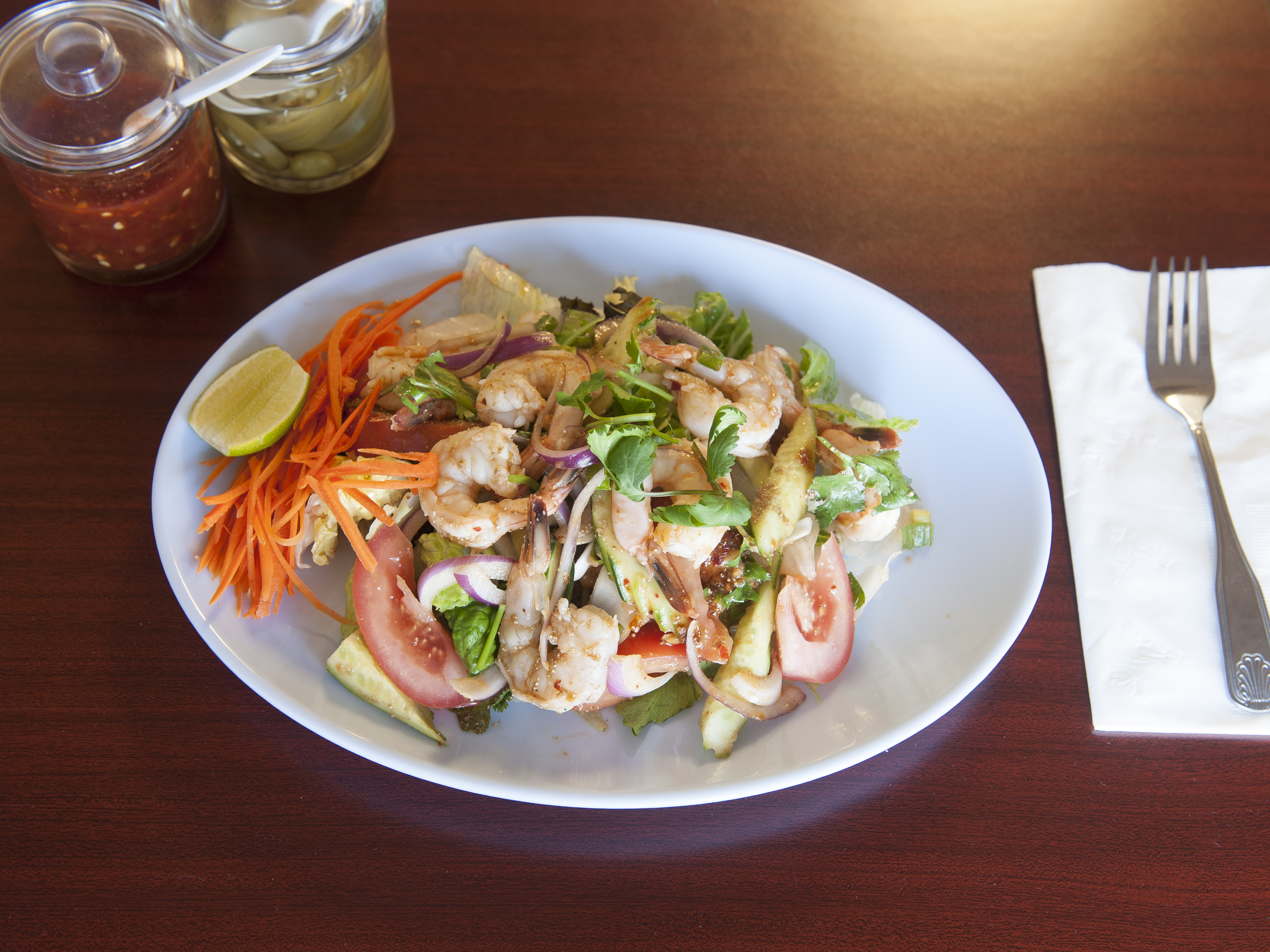 Order Spicy Shrimp Salad food online from Khun Moo Thai Kitchen store, Northridge on bringmethat.com