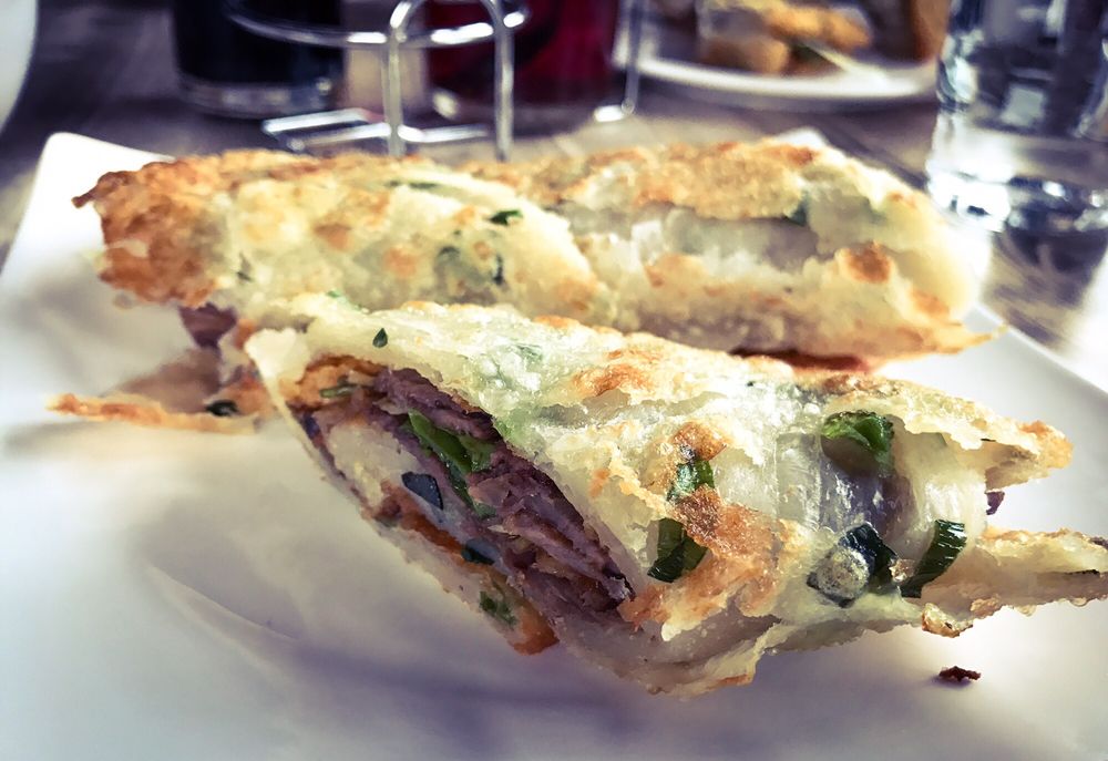 Order Beef Scallion Pancake Roll food online from Hawkers store, New York on bringmethat.com
