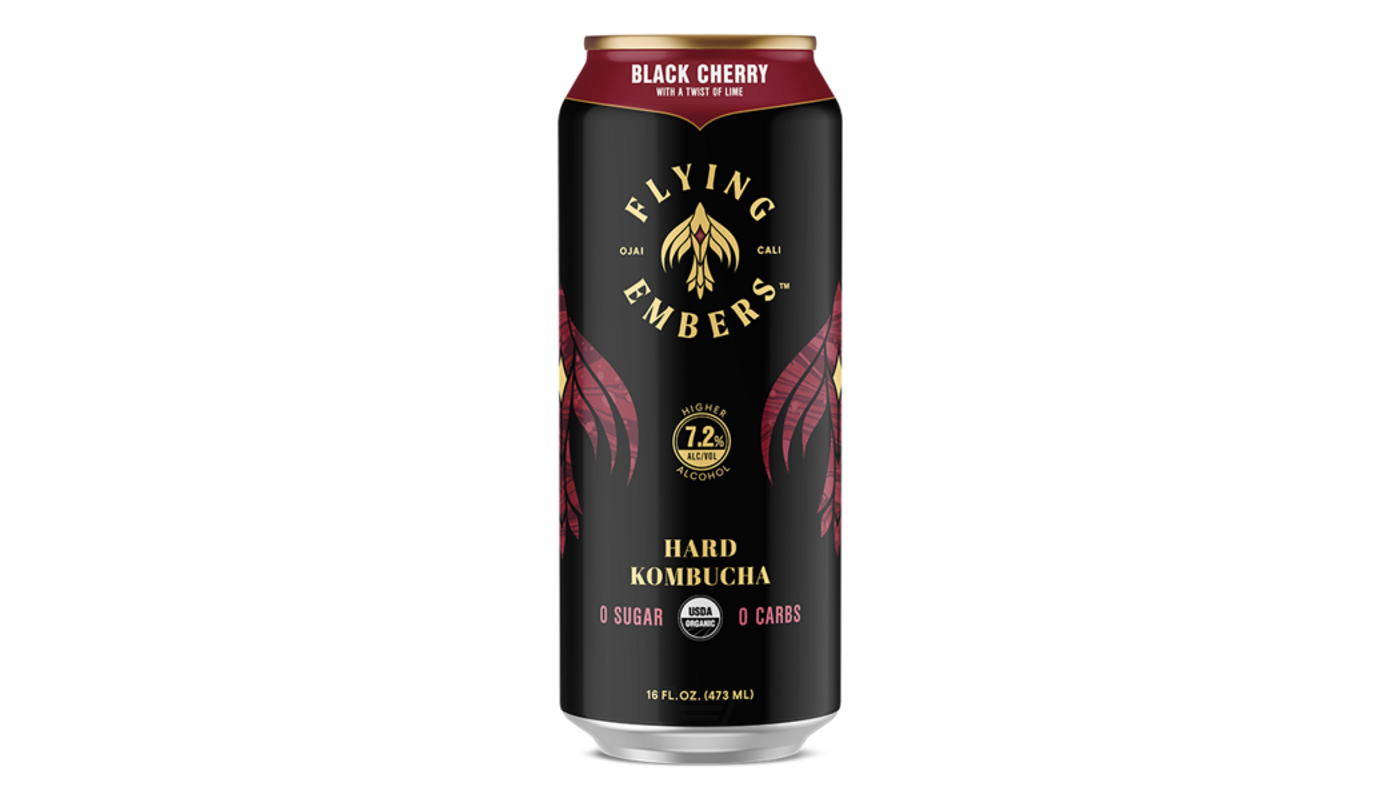 Order Flying Embers Black Cherry with Lime Hard Kombucha 16oz Can food online from Dimension Liquor store, Lake Forest on bringmethat.com