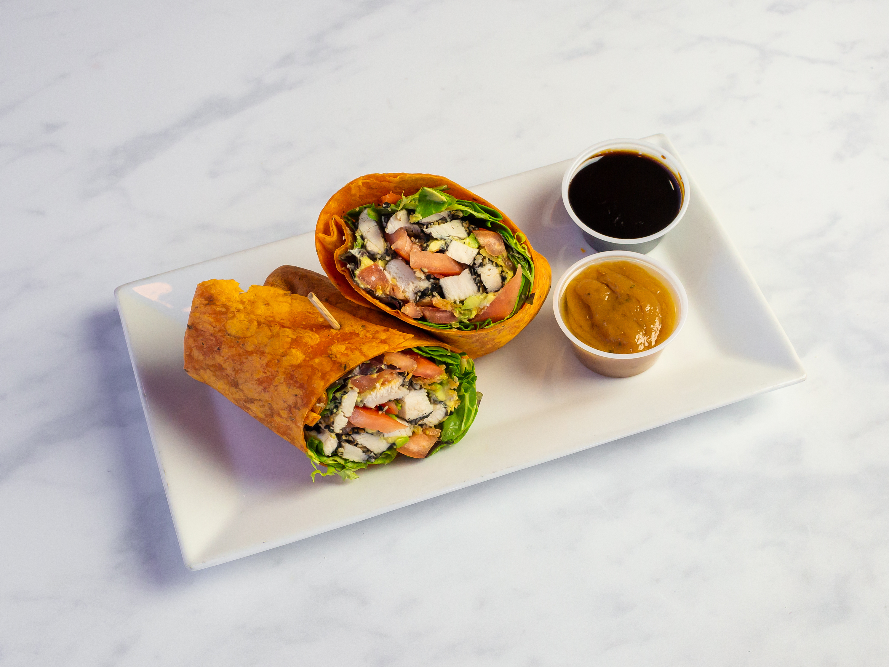 Order Seared Sesame Chicken Wrap food online from The Pit Stop store, Merrick on bringmethat.com