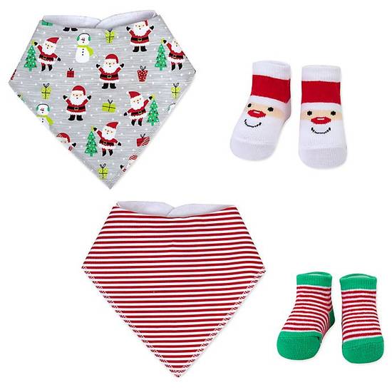 Order Baby Essentials 4-Piece Christmas Santa Bib and Sock Set in Grey food online from Bed Bath & Beyond store, Lancaster on bringmethat.com