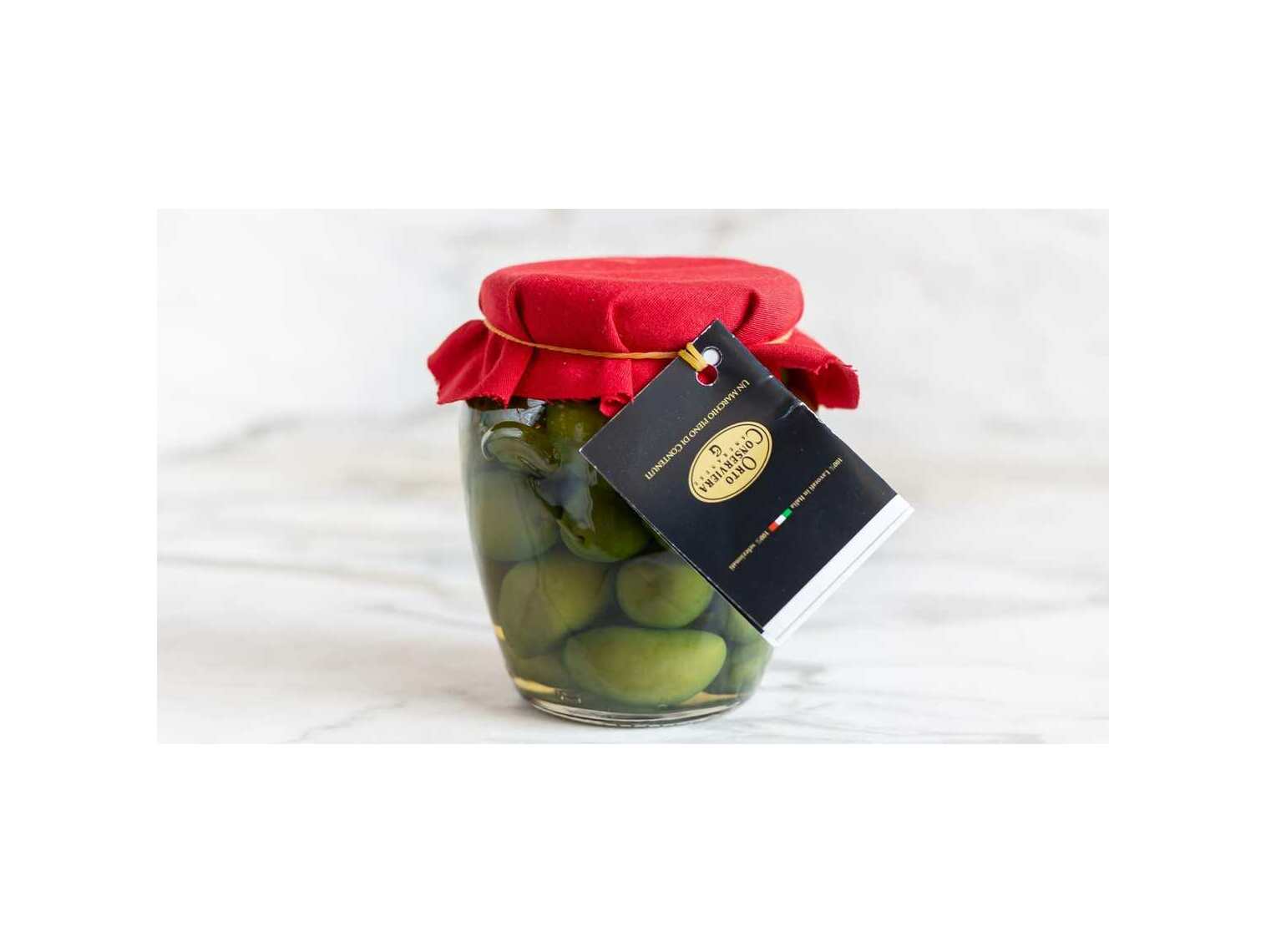 Order Orto Conserviera Green Cerignola Olives food online from Lafayette store, New York on bringmethat.com