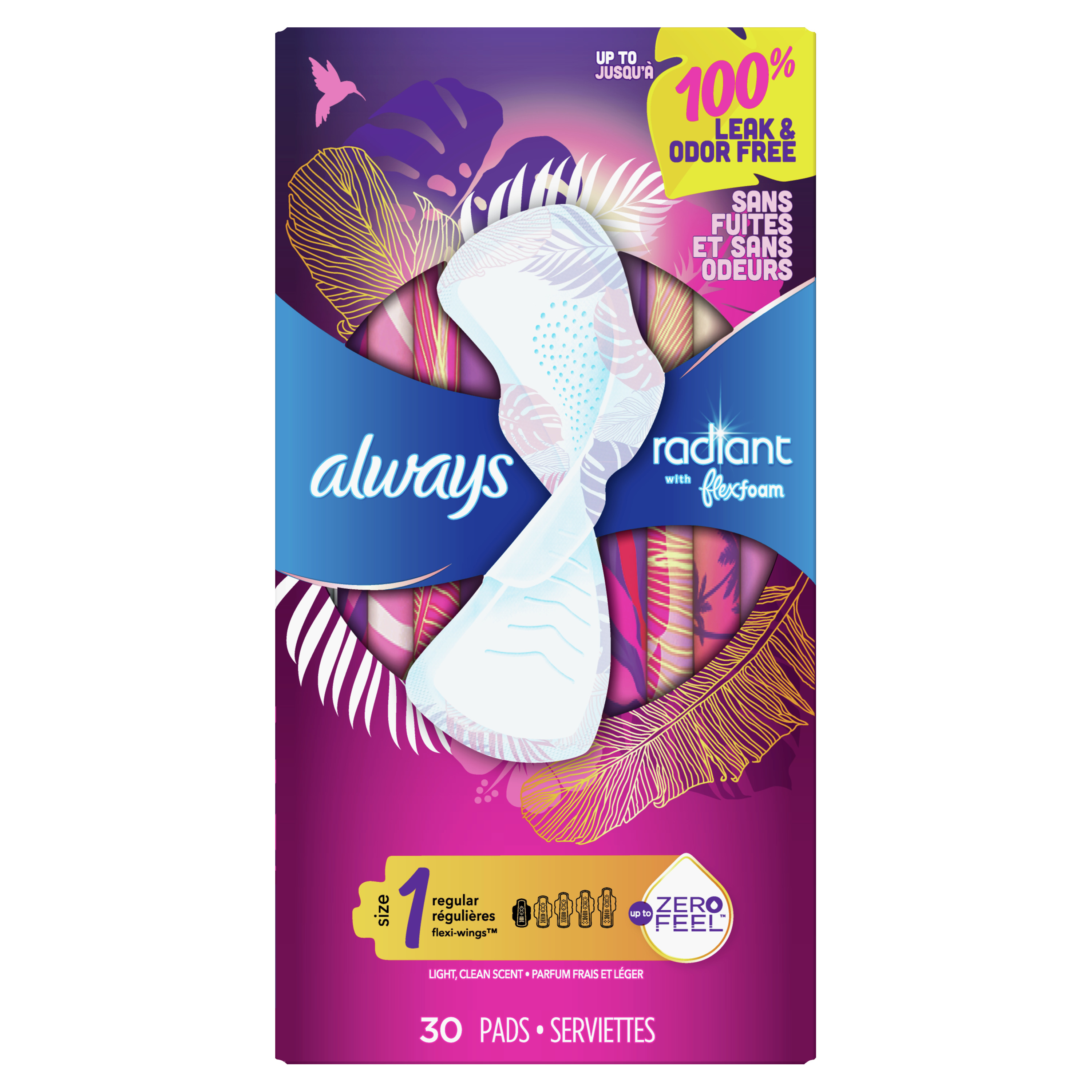 Order Always Radiant FlexFoam Pads with Wings - Size 1, Regular Absorbency, Scented, 30 ct food online from Bartell store, Edmonds on bringmethat.com