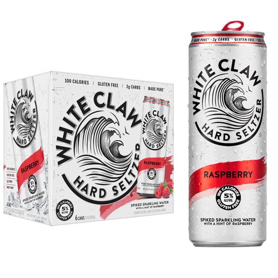 Order White Claw Raspberry, 6pk-12oz can hard seltzer (5.0% ABV) food online from Mimi Liquor store, Joliet on bringmethat.com