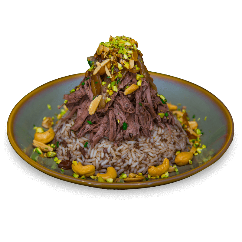 Order Ouzi Rice with Shredded Lamb  food online from Fadi Mediterranean Grill store, Houston on bringmethat.com
