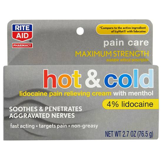 Order Rite Aid Pain Care Maximum Strength Hot & Cold Lidocaine Pain Relieving Cream With Menthol (2.7 oz) food online from Rite Aid store, Mount Vernon on bringmethat.com