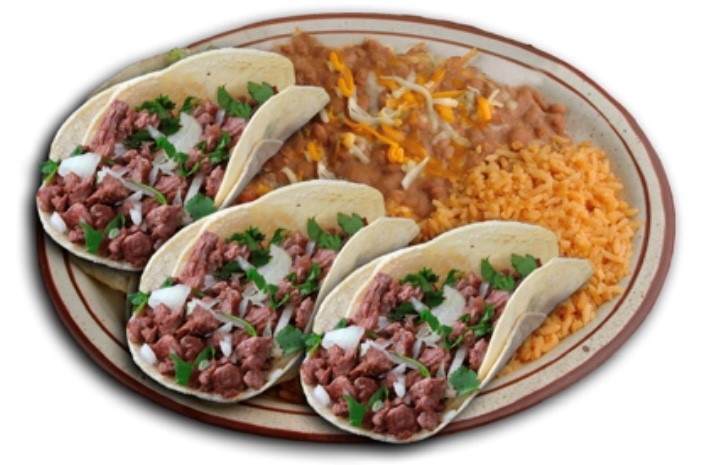 Order 3 Asada Taco Plate food online from Jim's Burgers store, Long Beach on bringmethat.com