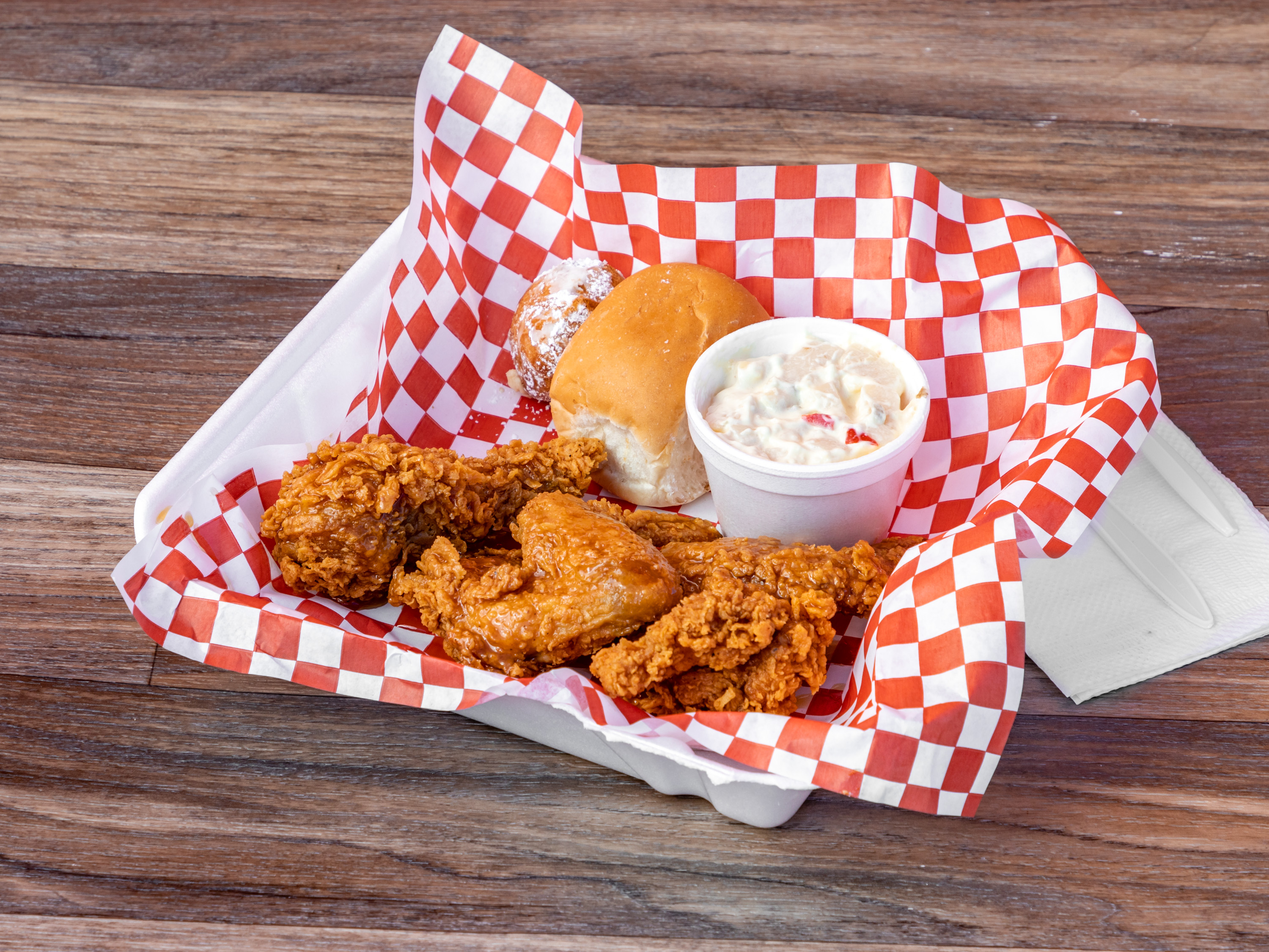 Order 3 Piece Honey Butter Chicken, 1 Small Side, 1 Roll  food online from Charlie Famous Fried Chicken store, Los Angeles on bringmethat.com
