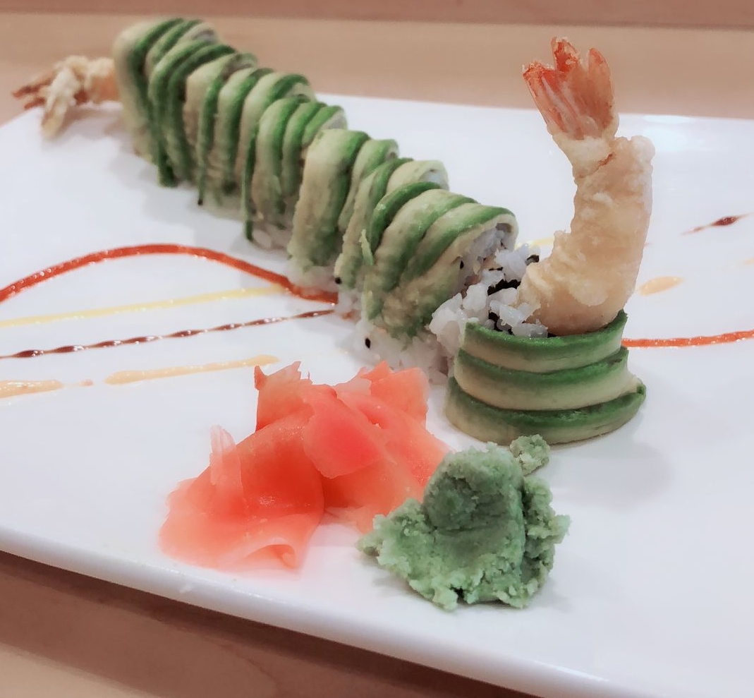 Order M8. Green Dragon Roll food online from Daily Sushi store, Parkville on bringmethat.com