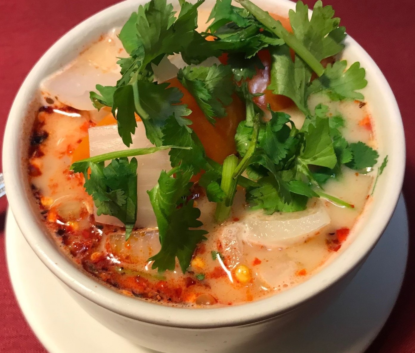 Order Tom Kha Soup Cup food online from Sweet Basil Thai Cuisine store, Hurst on bringmethat.com