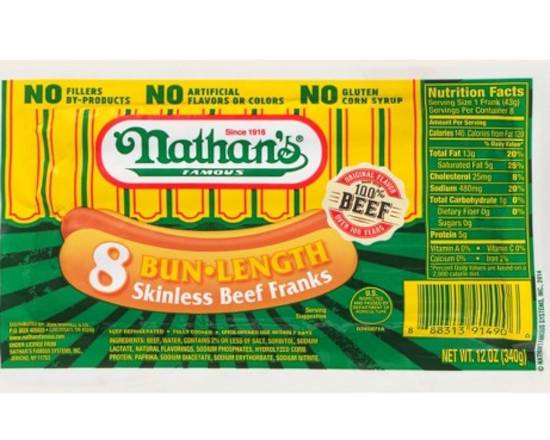 Order Nathan's Beef Franks (12 oz)  food online from Ctown Supermarkets store, Uniondale on bringmethat.com