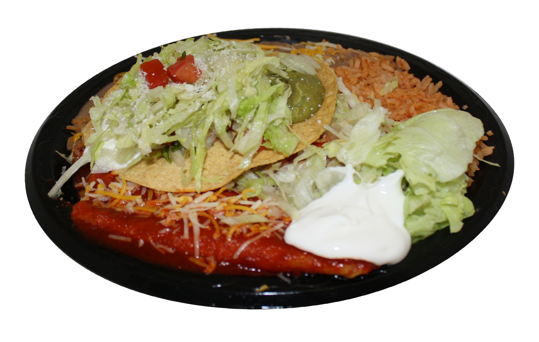 Order 4. Tostada and Enchilada  Combination Plate food online from Mi Rico Burrito store, Midvale on bringmethat.com