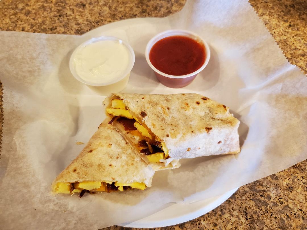 Order Meat Egg Cheese Burrito food online from Java House Cafe store, South Lyon on bringmethat.com