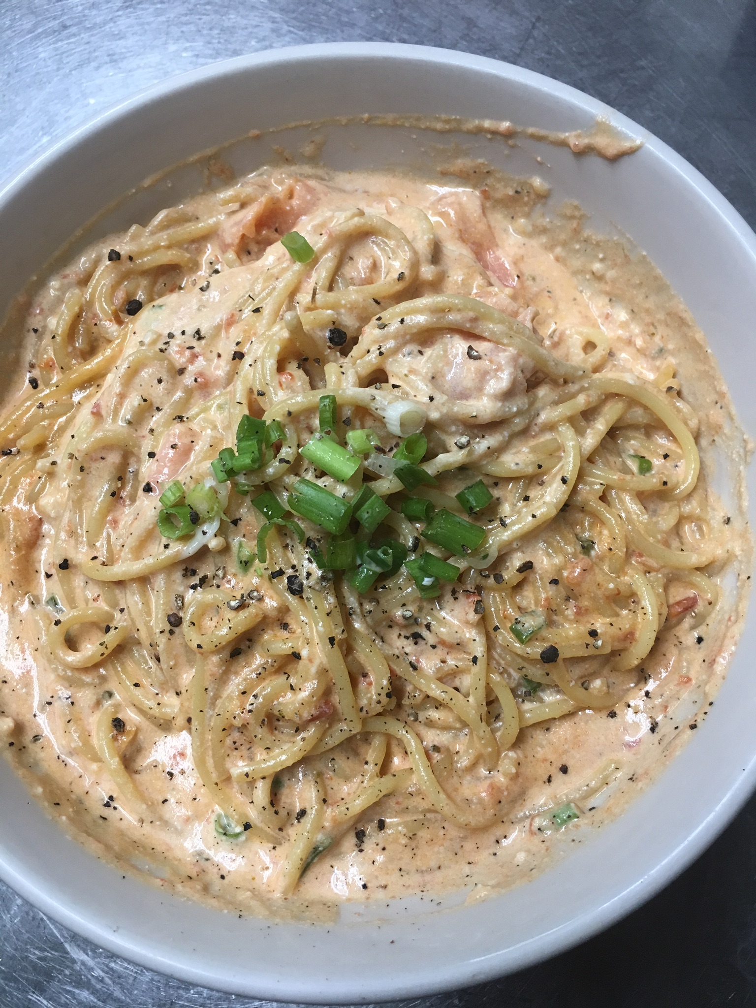 Order Champagne Salmon Pasta food online from Iguana Cafe store, Chicago on bringmethat.com