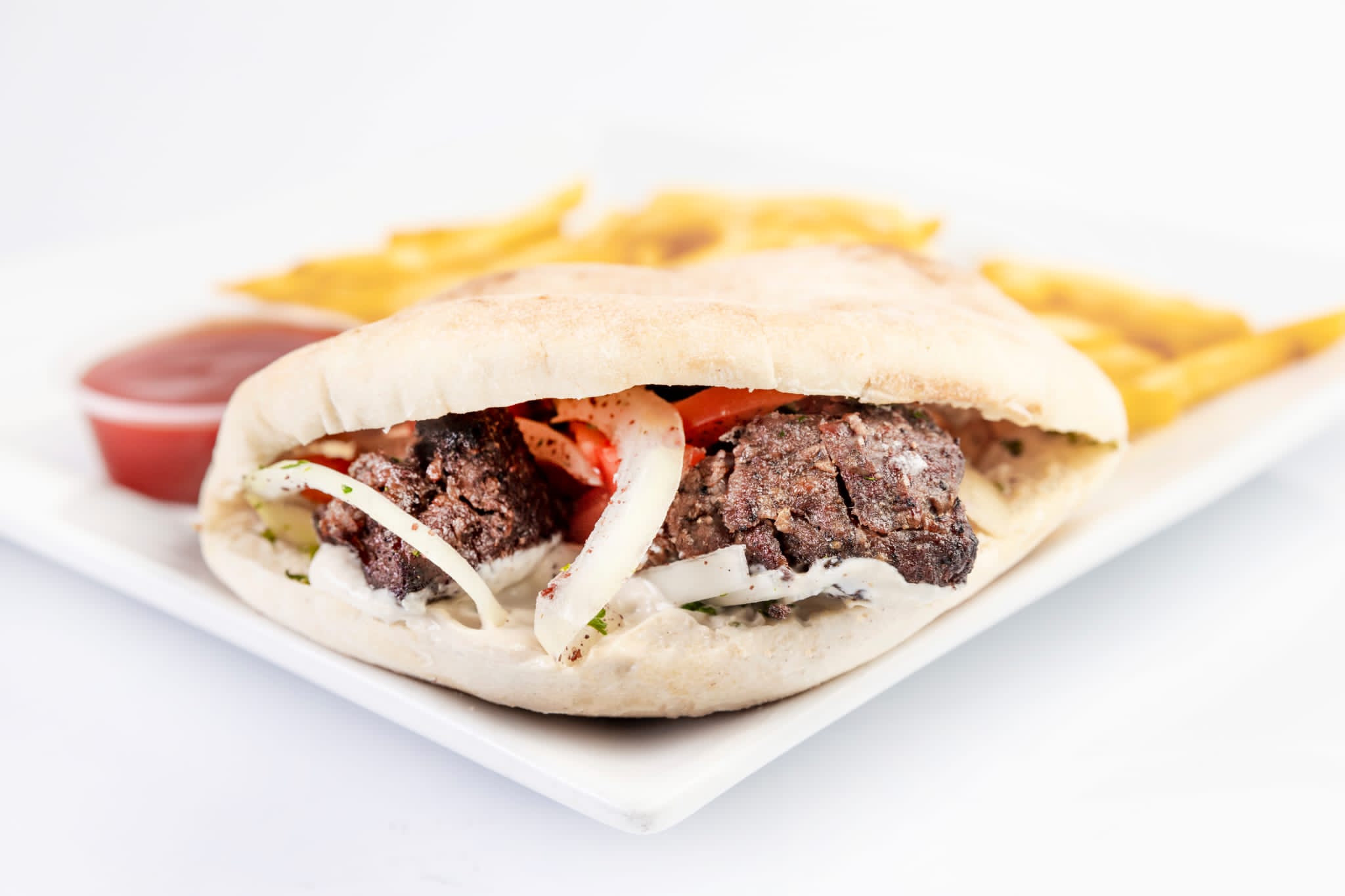 Order Beef Kabob Sandwich food online from Cairo Restaurant & Cafe store, Anaheim on bringmethat.com