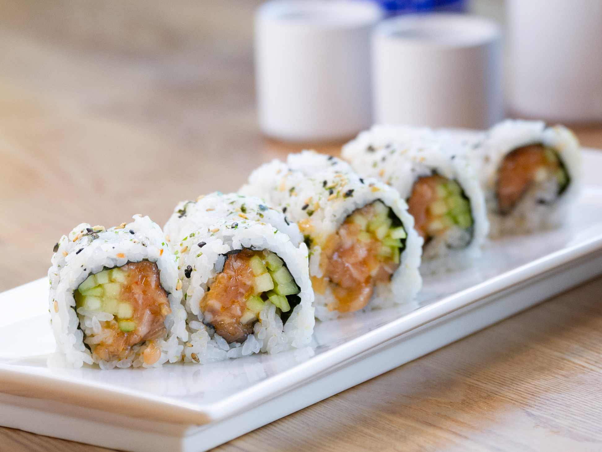 Order Spicy Salmon Cucumber Roll food online from Roll Call store, Los Angeles on bringmethat.com