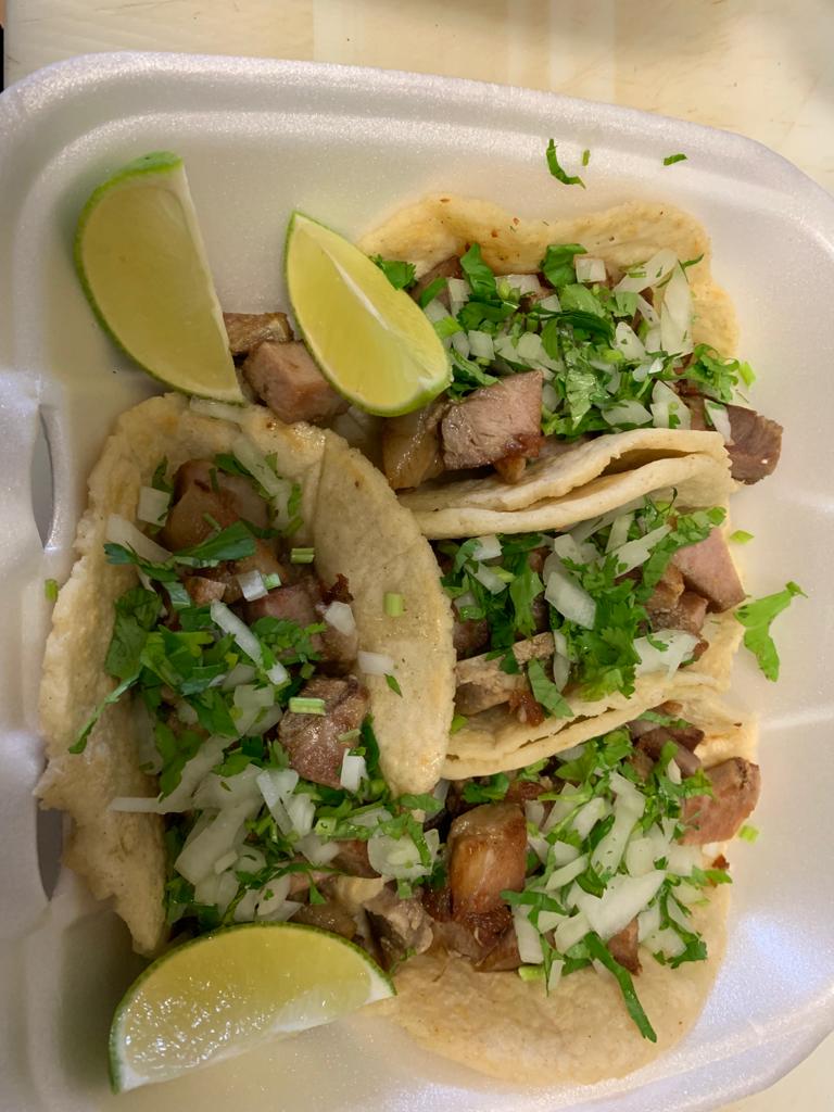 Order 4 Tacos de Carnitas. ( 4 Tacos Fried Pork) food online from Las Delicias De Jaimito store, Passaic on bringmethat.com