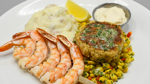Order Crab Cake + Shrimp food online from Mitchell's Fish Market store, Livonia on bringmethat.com