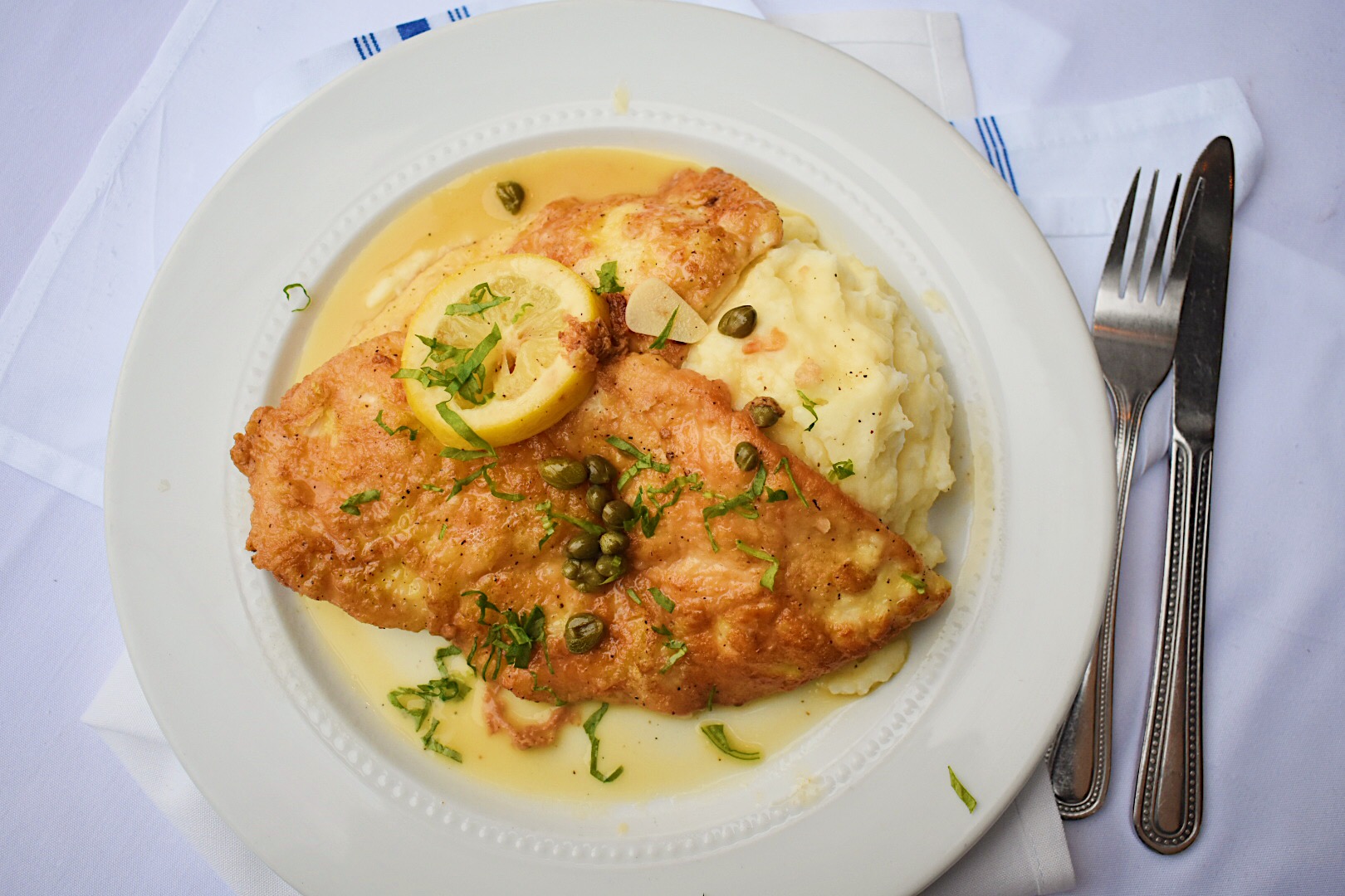 Order Chicken Piccata with mashed potatoes food online from Wild store, New York on bringmethat.com