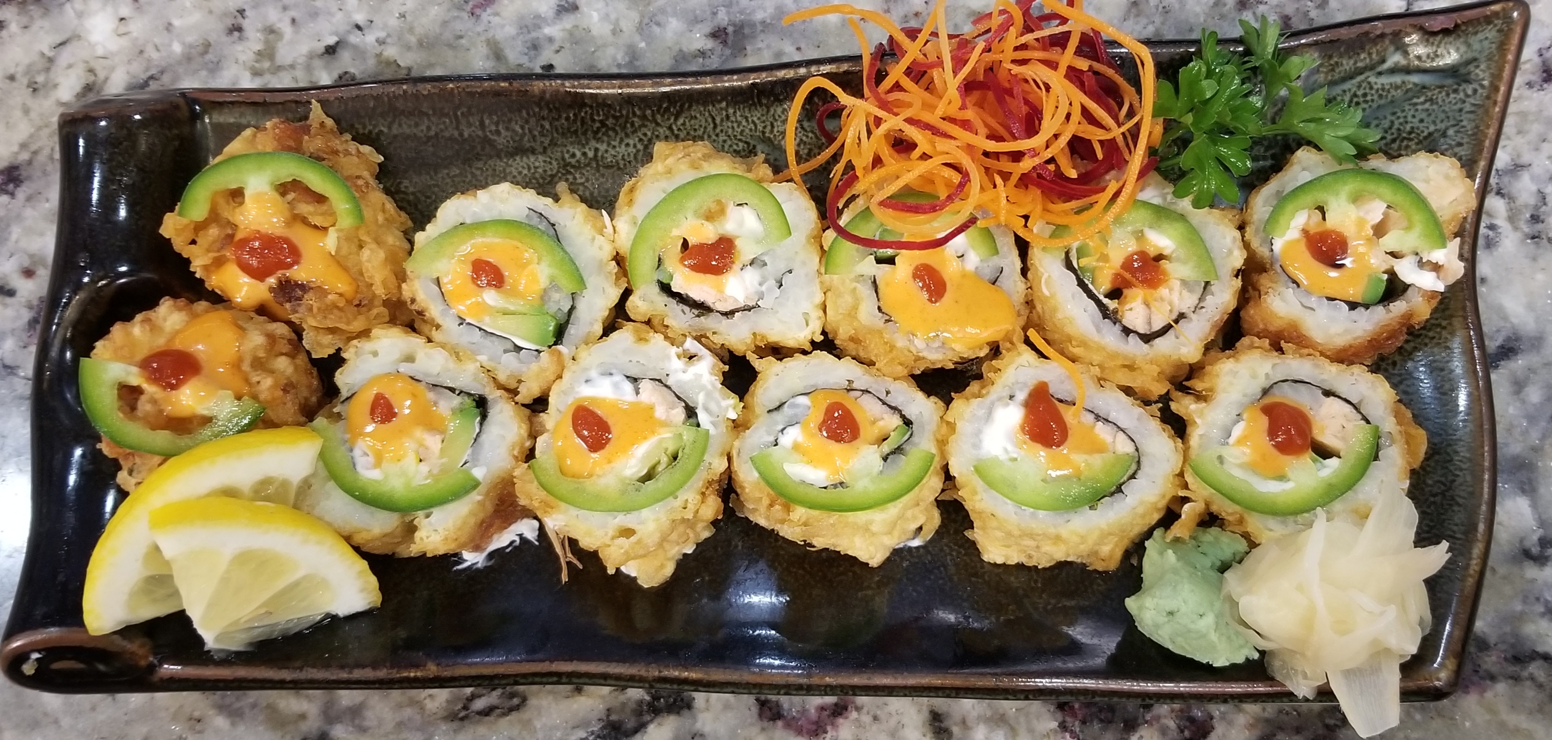 Order Fried Spicy Philly Roll food online from Wajo Sushi store, Wheeling on bringmethat.com