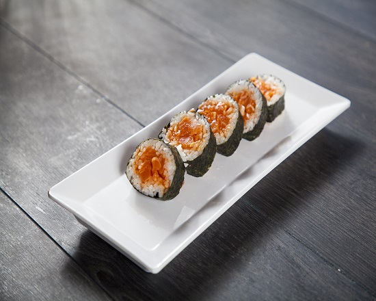 Order CR13 Spicy Salmon Roll 5pcs food online from Ginza Sushi store, Torrance on bringmethat.com
