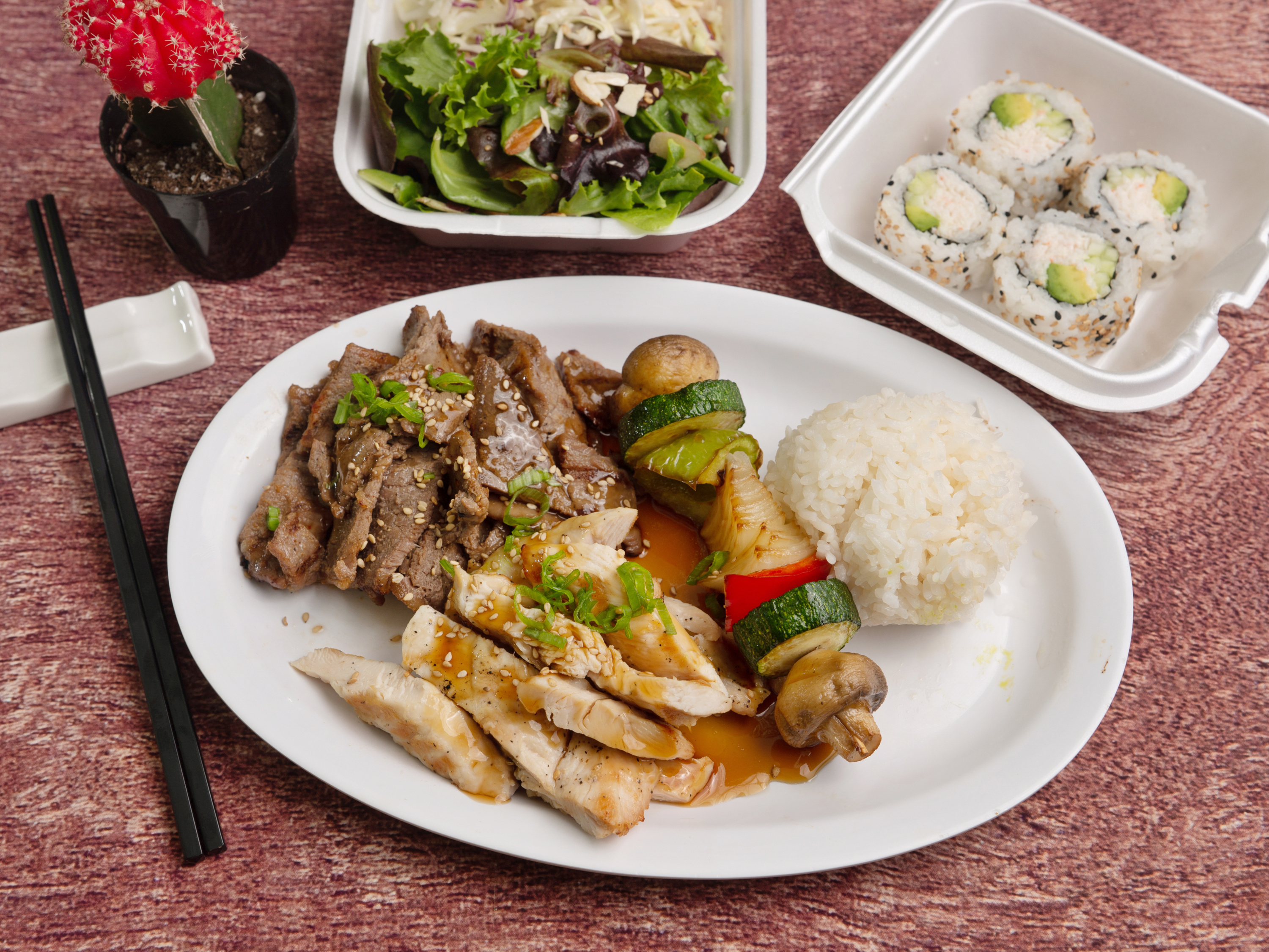 Order Chicken Breast and Beef and Cali Roll Combo food online from Yasai Japanese Grill store, Irvine on bringmethat.com