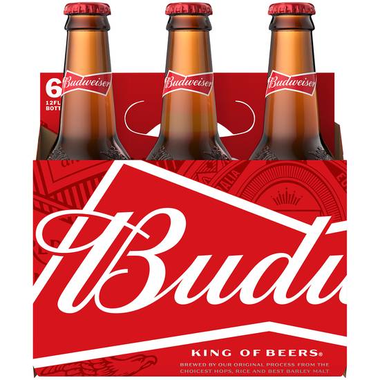 Order 6 Pack of 12 oz. Bottled Budweiser Beer food online from Clark Liquor store, Bellflower on bringmethat.com