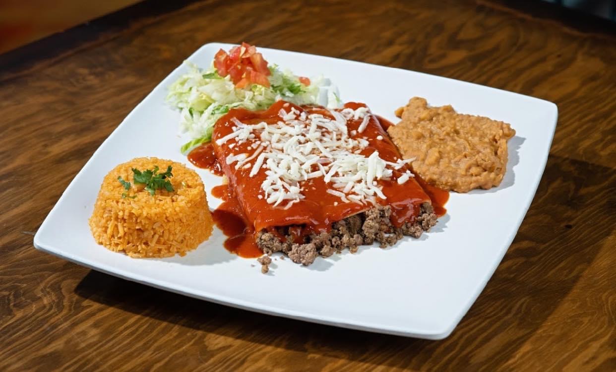 Order Meat Enchilada food online from Good Coffee Mexican Kitchen store, El Paso on bringmethat.com