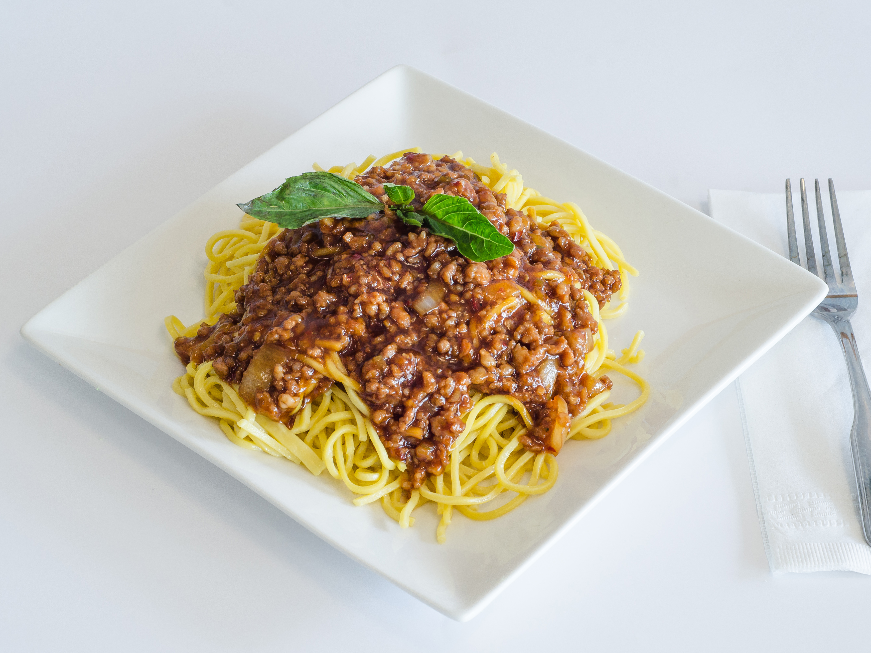 Order 56. Noodle in Spicy Meat Sauce food online from New May Loong Kitchen store, Syosset on bringmethat.com