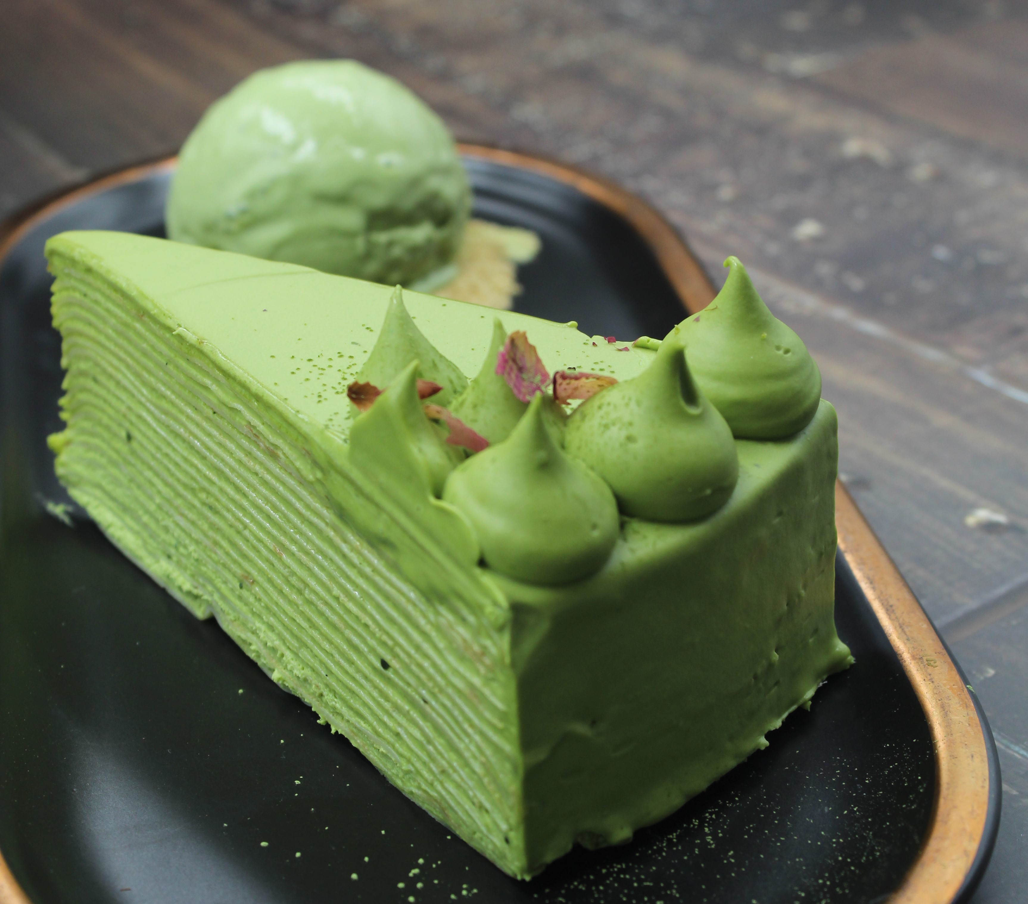 Order Matcha Mille Crepes Cake food online from A La Mousse store, Philadelphia on bringmethat.com