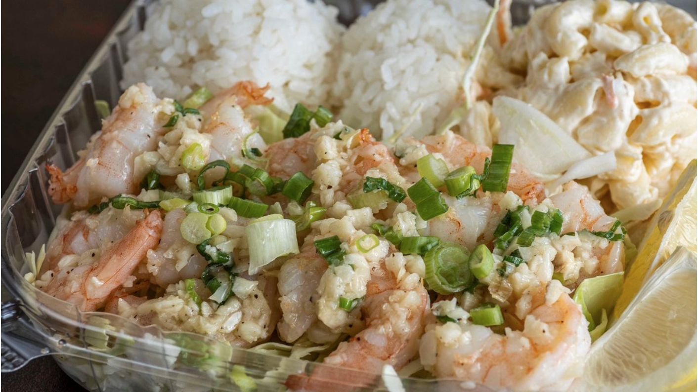 Order Garlic Shrimp Plate food online from L&L Hawaiian Bbq store, San Jose on bringmethat.com
