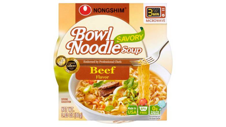 Order Nong Shim Beef And Ginger Flavor Bowl Noodle Soup food online from Trumbull Mobil store, Trumbull on bringmethat.com