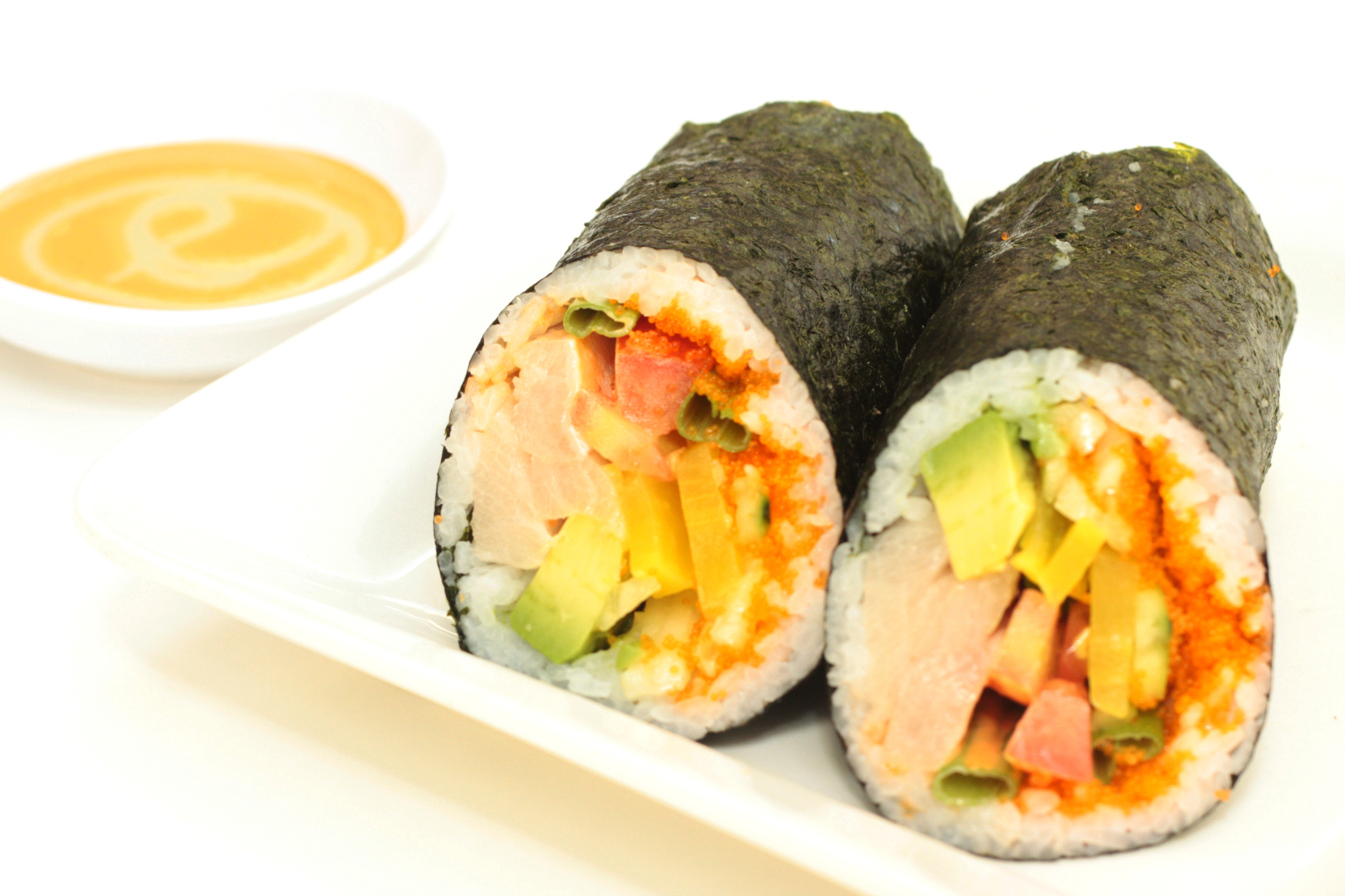 Order B2. Hamachi Burrito food online from J-Town Sushi store, San Francisco on bringmethat.com